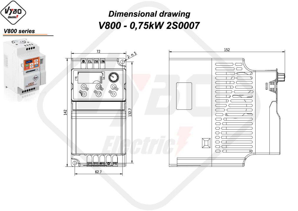 Rysunek wymiarowy V800 2S0004