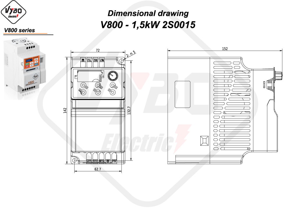 Rysunek wymiarowy V800 2S0015