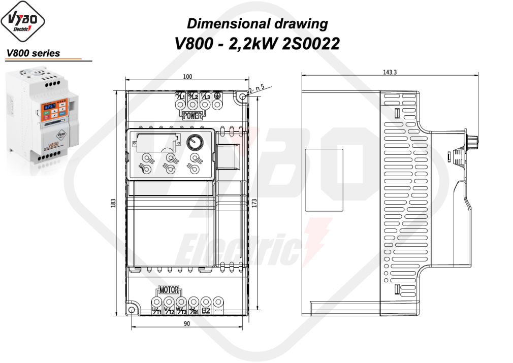 Rysunek wymiarowy V800 2S0022