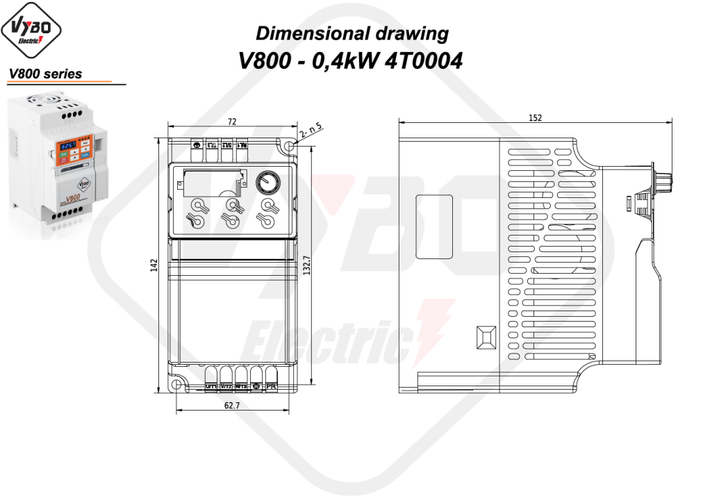 Rysunek wymiarowy V800 4T0004