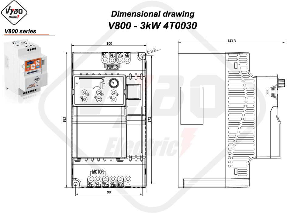 Rysunek wymiarowy V800 4T0030