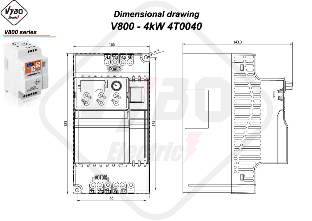 Rysunek wymiarowy V800 4T0040