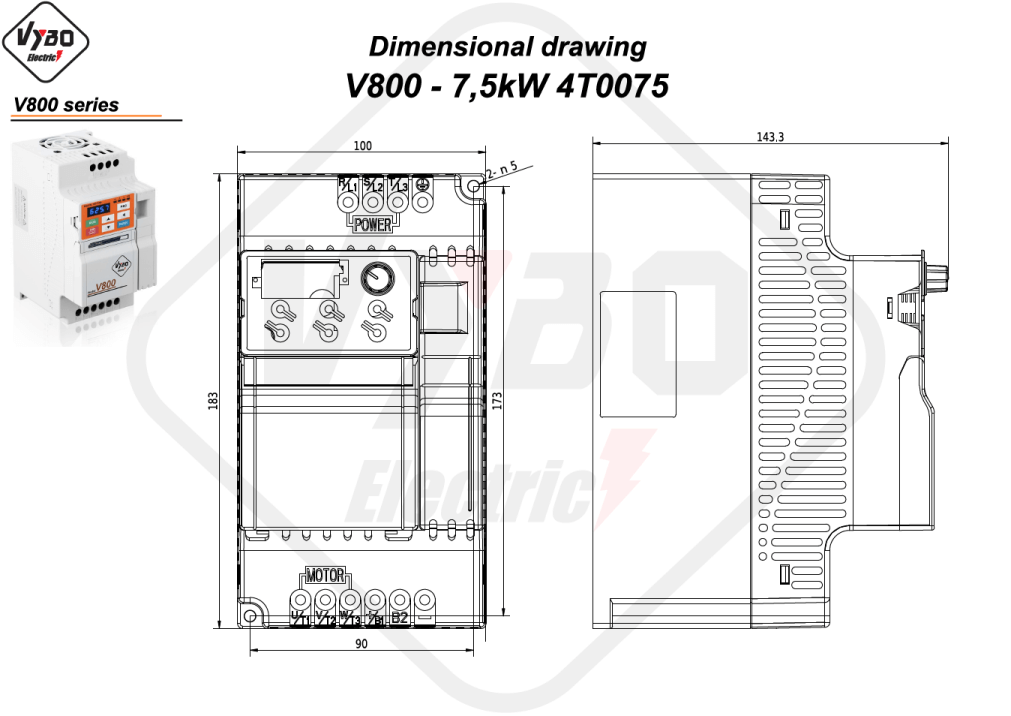 Rysunek wymiarowy V800 4T0075