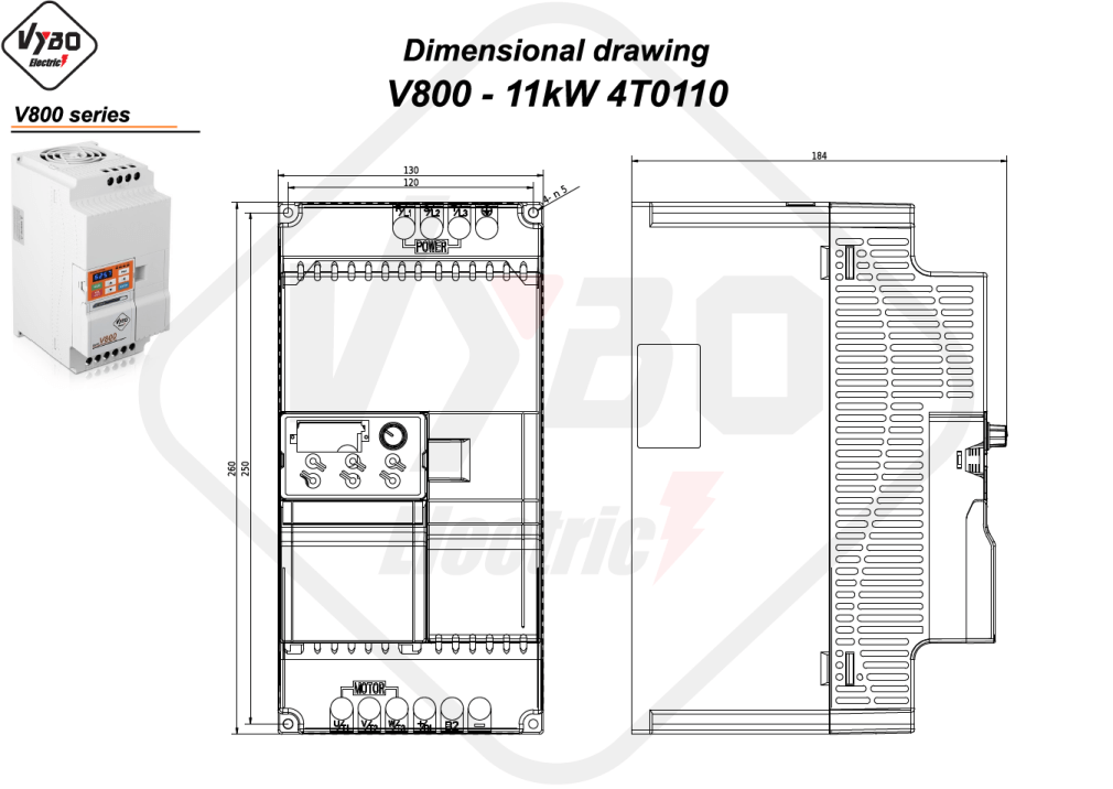 Rysunek wymiarowy V800 4T0110