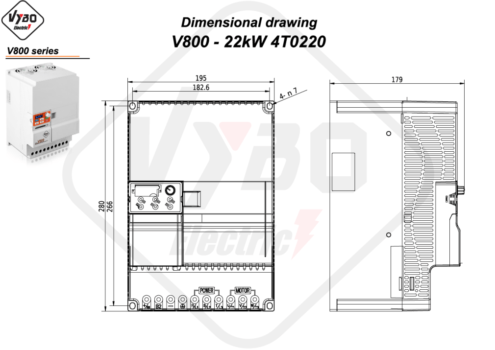 Rysunek wymiarowy V800 4T0220