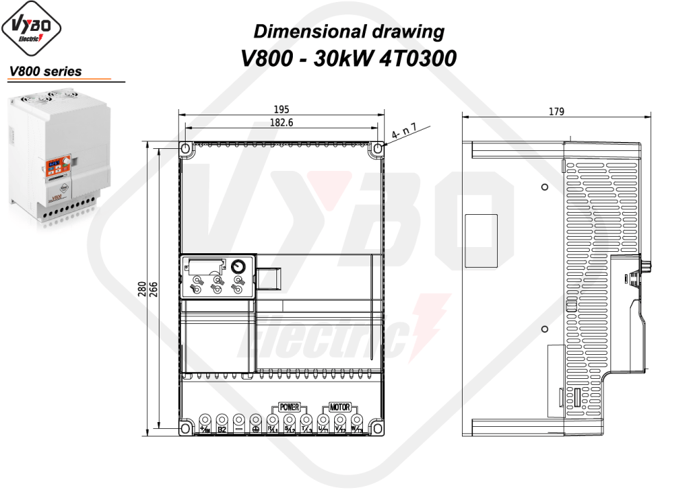 Rysunek wymiarowy V800 4T0300