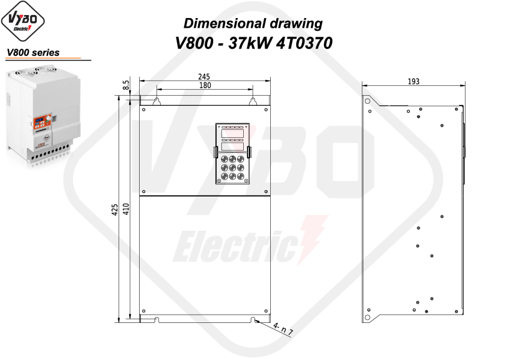 Rysunek wymiarowy V800 4T0370