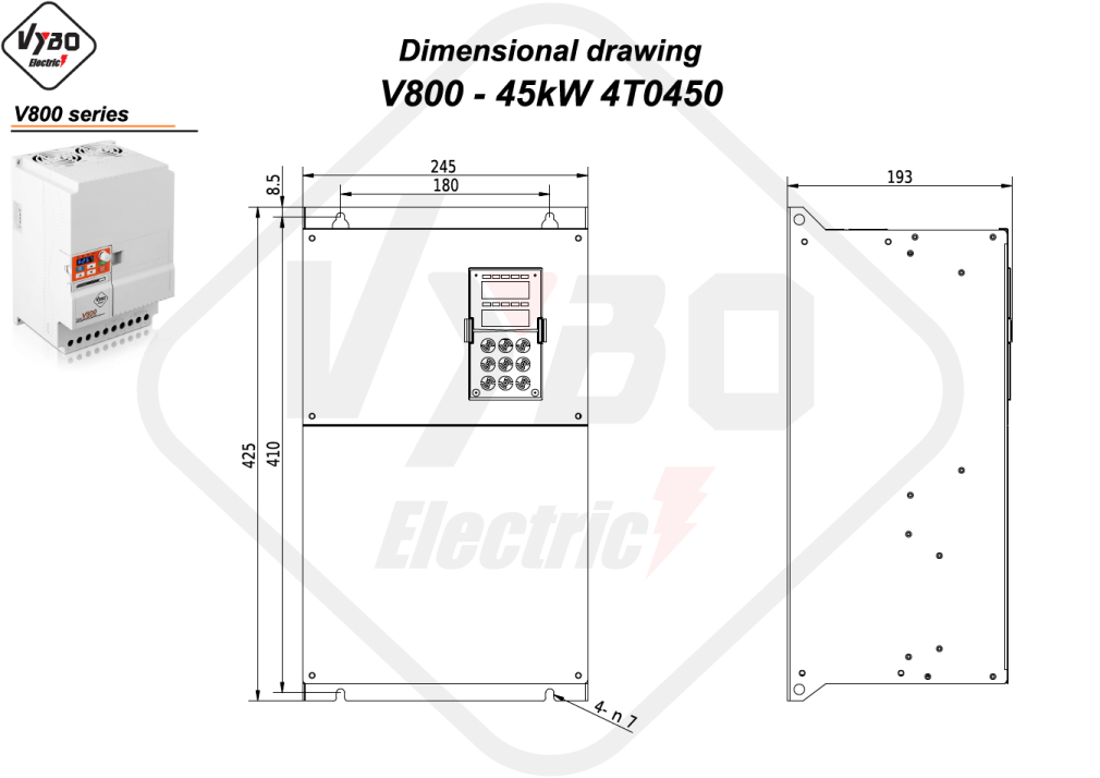 Rysunek wymiarowy V800 4T0450