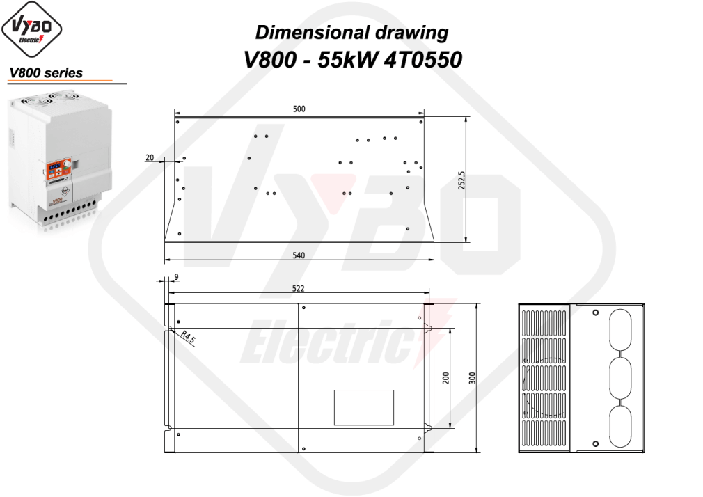 Rysunek wymiarowy V800 4T0550