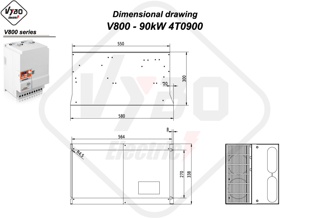 Rysunek wymiarowy V800 4T0900